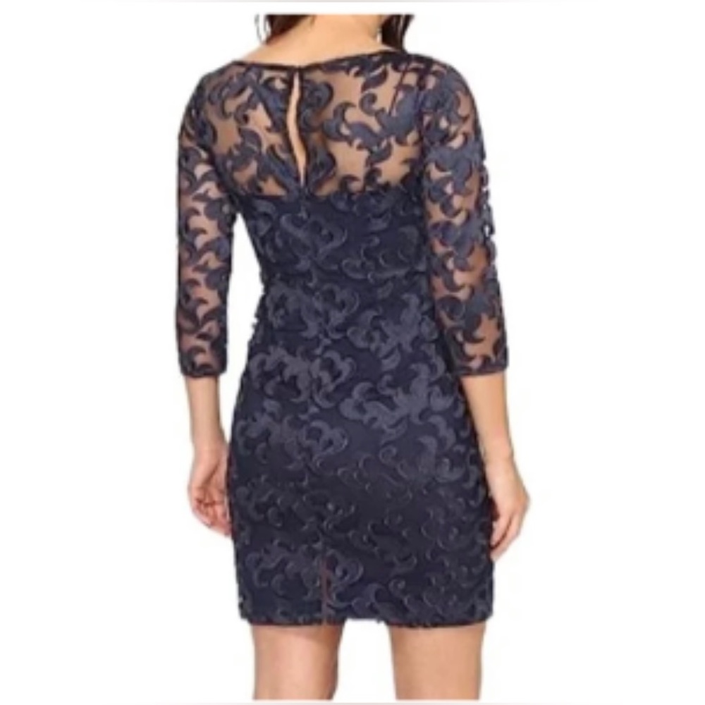 Aidan Aidan Mattox 3/4 Sleeve Lace Cocktail Dress Navy Blue Size 4 NWT - Picture 2 of 14